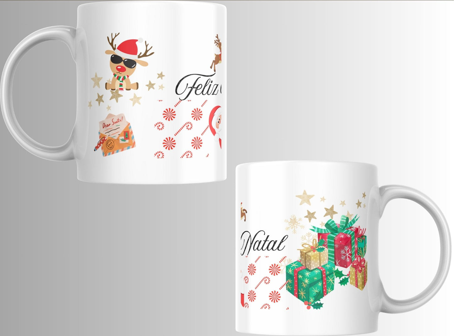 Caneca “Feliz Natal” com Bonecos de Neve | Cerâmica Branca | Sublimação