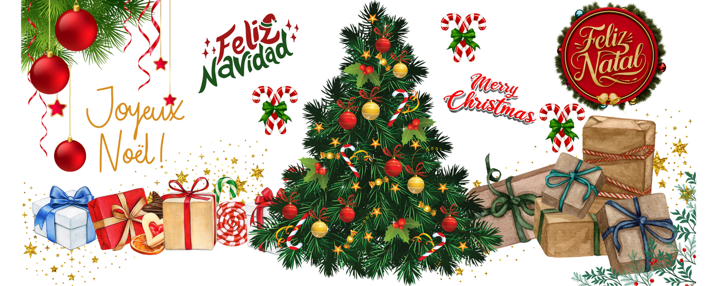 Caneca “Feliz Natal” com Árvore de Natal | Cerâmica Branca | Sublimação