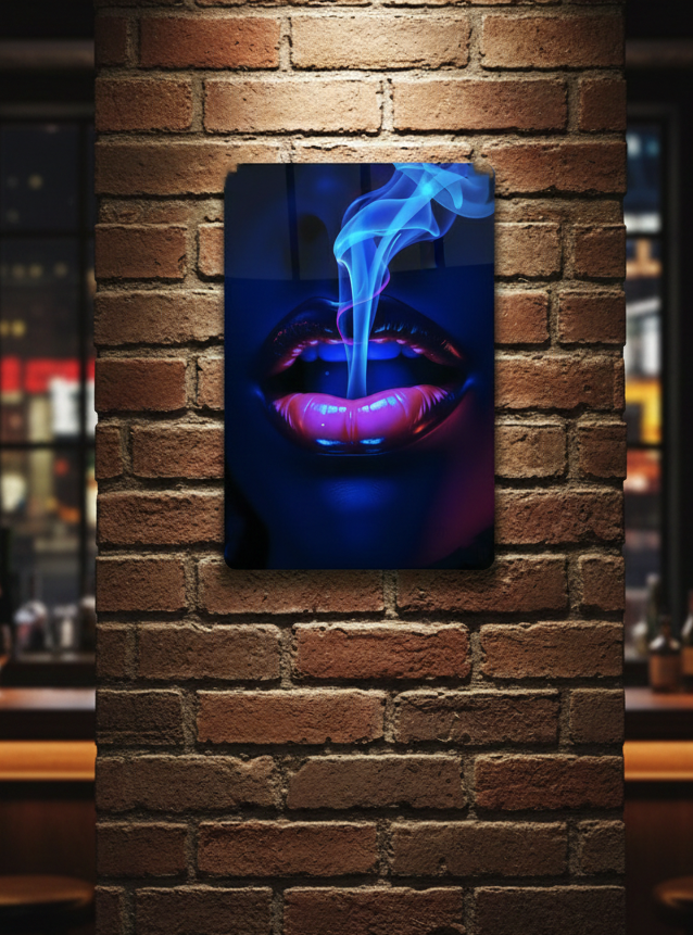 Placa de Alumínio 20×30 cm – “Neon Lips” (Arte Digital Newstarz)