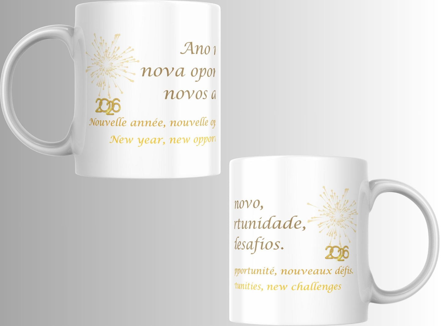 Caneca “Ano Novo, Nova Oportunidade” – Cerâmica Branca | Sublimação