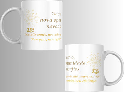 Caneca “Ano Novo, Nova Oportunidade” – Cerâmica Branca | Sublimação