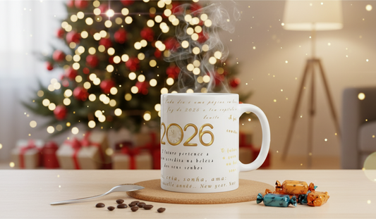 Caneca Provérbios Motivacionais 2026 – Frases Positivas | Cerâmica Branca | Sublimação