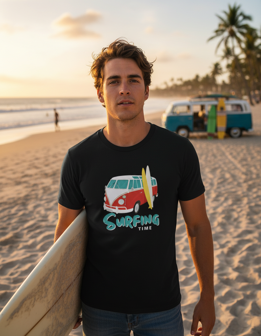 T-shirt « Surfing Time » – 100 % coton | L’esprit du surf, désormais sur vous