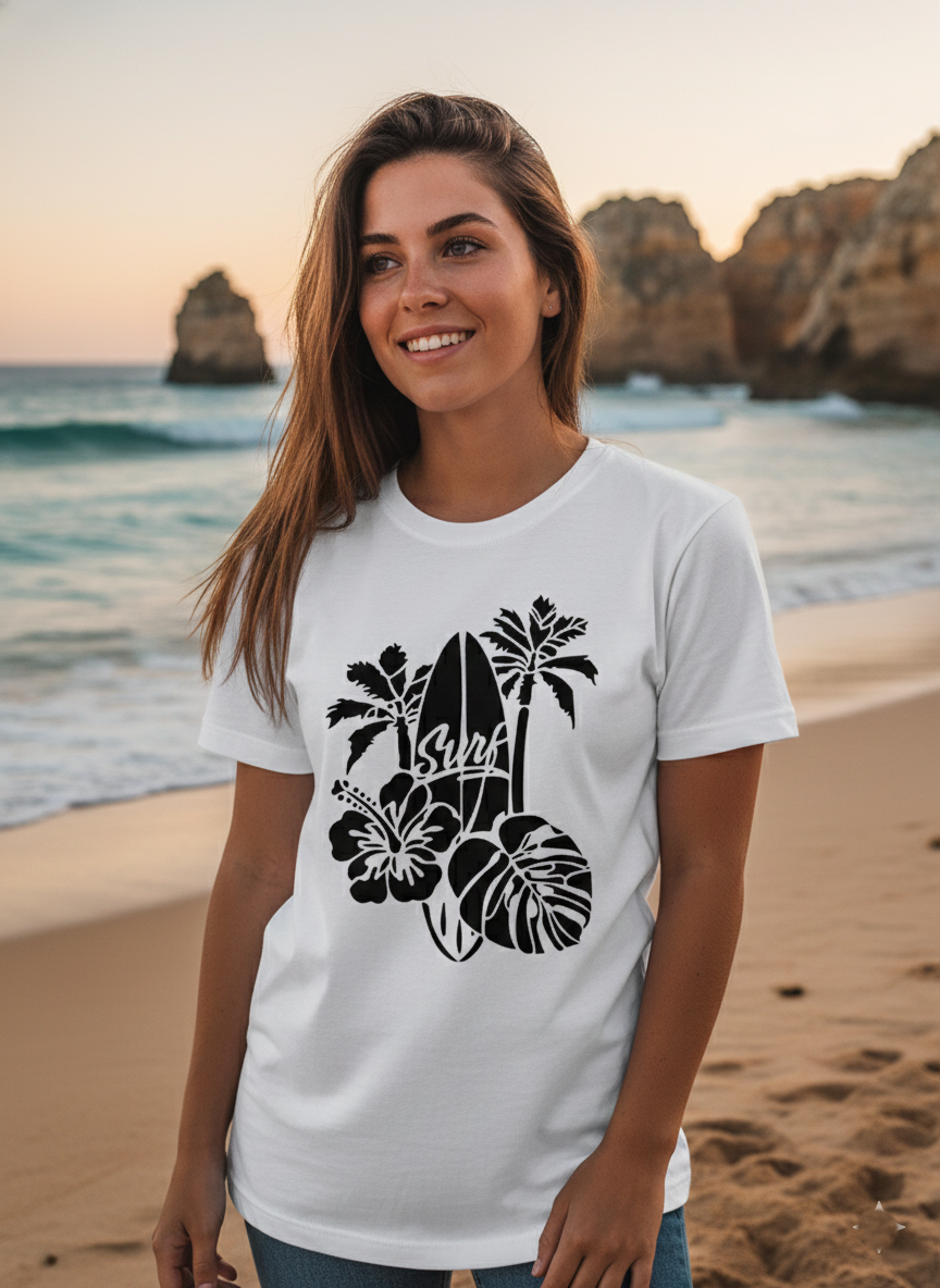 T-shirt “Surf Tropical” – Estilo Praia & Verão