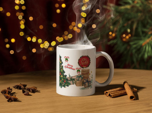 Caneca “Feliz Natal” com Árvore de Natal | Cerâmica Branca | Sublimação