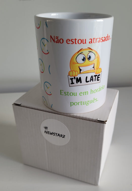 Mug « Je suis à l'heure portugaise » – Emoji et horloges, 325 ml (M16)