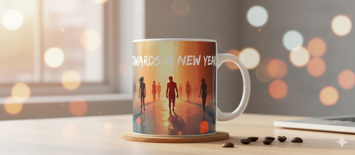 Caneca “Towards a New Year” | 325 ml | Cerâmica Branca | Sublimação
