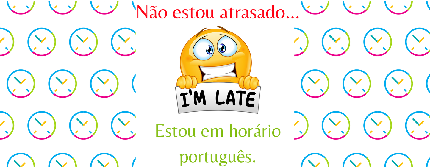 Caneca “Estou em horário português” – Emoji e relógios, 325 ml (M16)