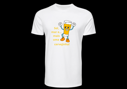 T-shirt personalizadoT-shirt “Sol, mar e... mais uma cervejinha!” – Algodão 190 g/m², personalizável frente ou verso (P19)