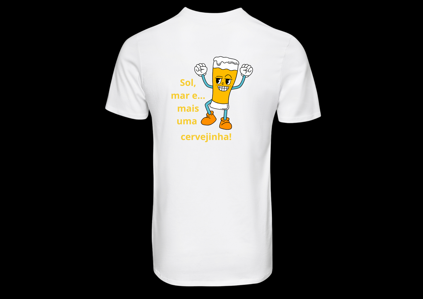 T-shirt personalizadoT-shirt “Sol, mar e... mais uma cervejinha!” – Algodão 190 g/m², personalizável frente ou verso (P19)