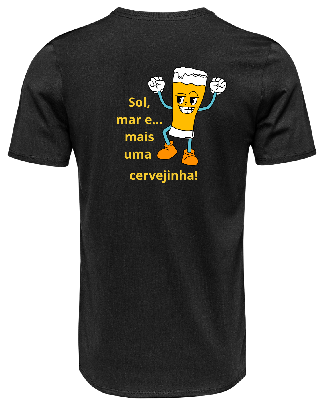 T-shirt personalizadoT-shirt “Sol, mar e... mais uma cervejinha!” – Algodão 190 g/m², personalizável frente ou verso (P19)