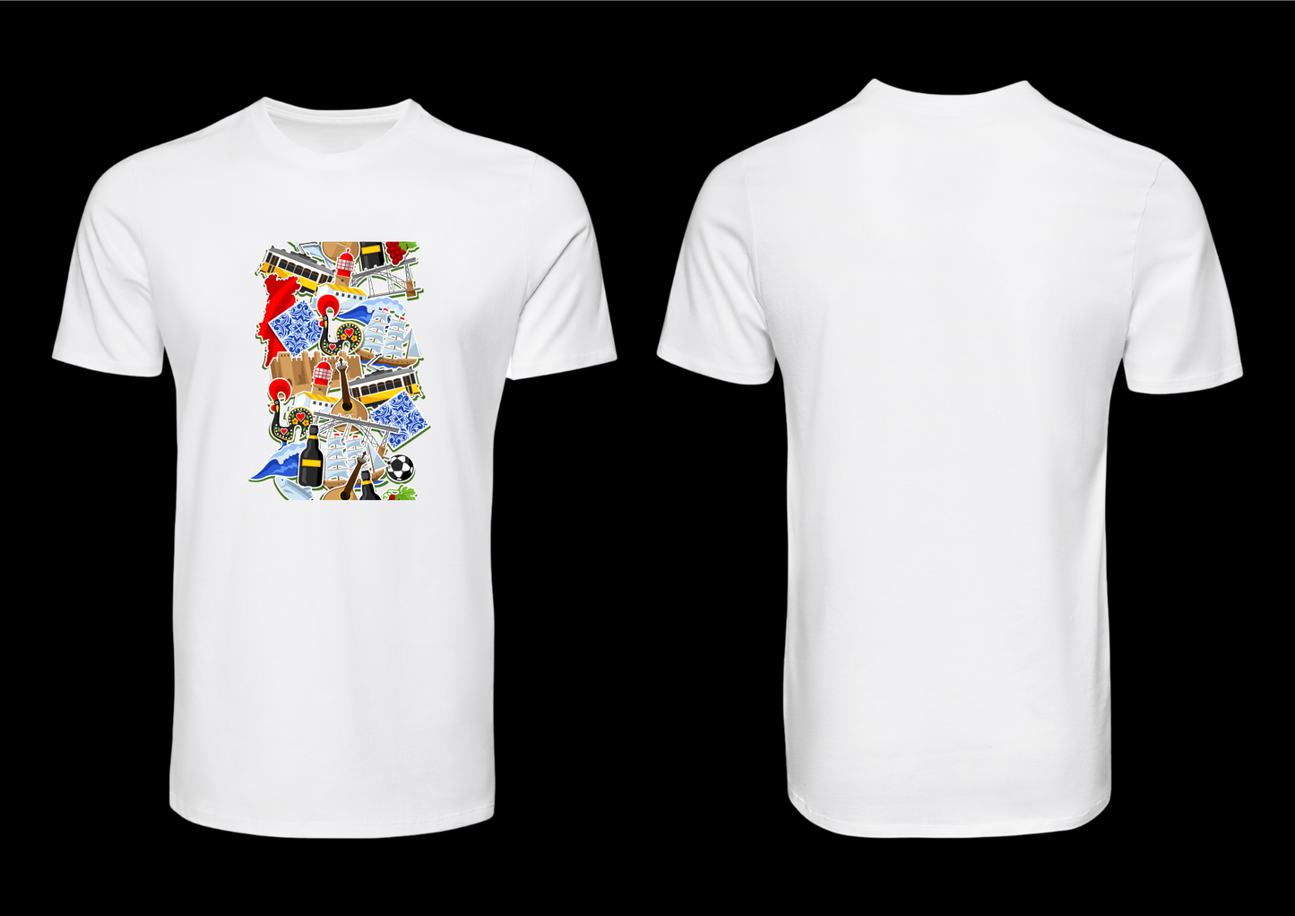 P6 - T-shirt de manga curta –T-shirt personalizada “Quadro do Portugal” - Presente original de Portugal