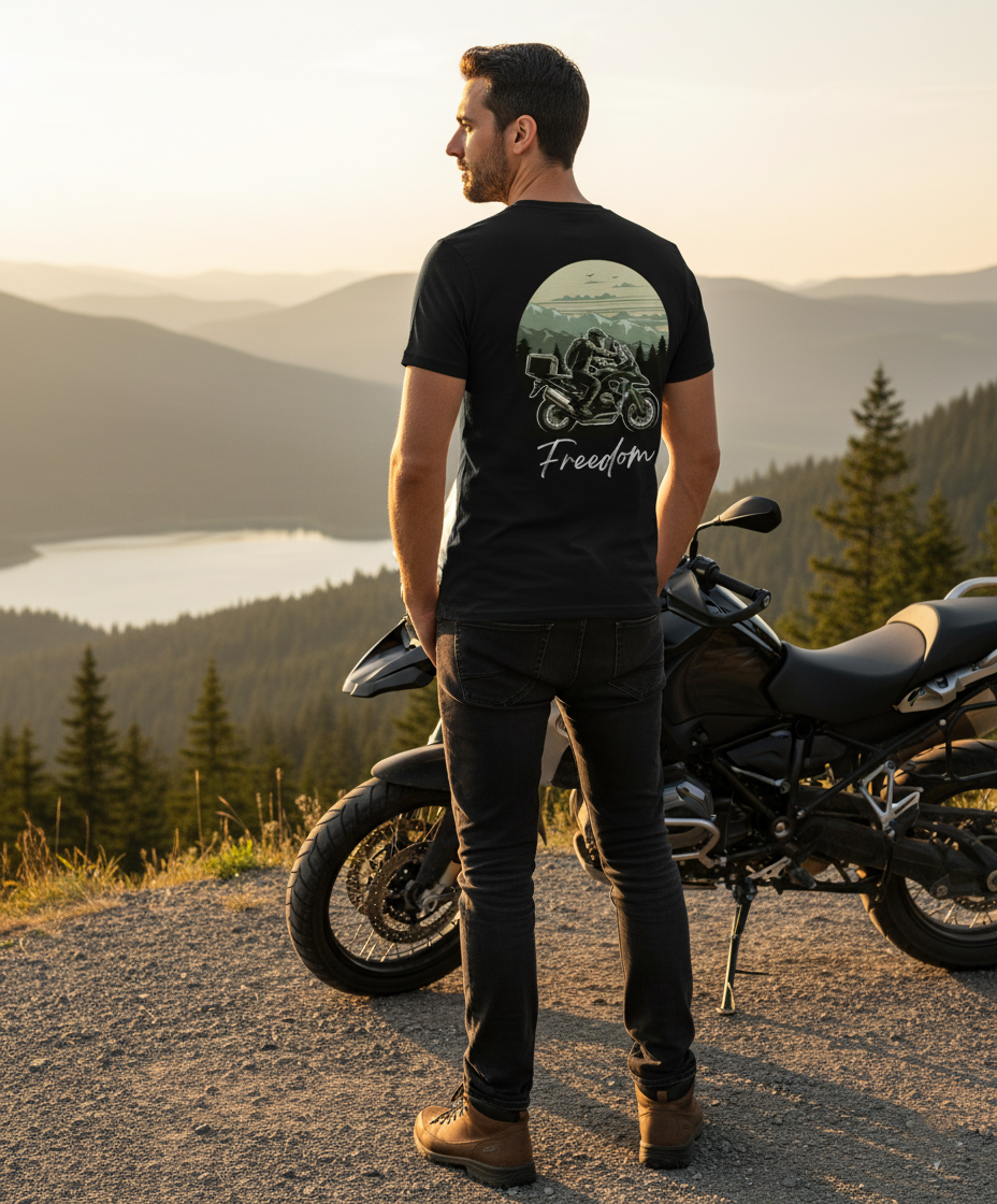 T-shirt “FREEDOM” – Liberdade sobre duas rodas (S10)