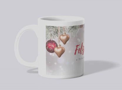 Caneca “Feliz Natal” Fundo Vermelho | Cerâmica Branca | Sublimação